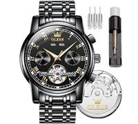 OLEVS Automatic Mechanical Men Watch,Day-Date-Month-and-Year Automatic Watch Men,Fashion Stainless Steel Watch Green&Blue&Black Face