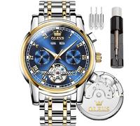 OLEVS Automatic Mechanical Men Watch,Day-Date-Month-and-Year Automatic Watch Men,Fashion Stainless Steel Watch Green&Blue&Black Face