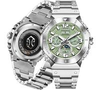 OLEVS GELATU - Reloj de pulsera automático para hombre, mecánico, de lujo, cuerda automática, acero inoxidable, resistente al agua hasta 50 m, para hombre, 6030-verde plateado, 6030-silver green