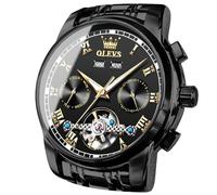 OLEVS Orologi da polso automatici da uomo Tourbillon di lusso con Calendario Multi orologio in Acciaio INOX per gli uomini impermeabile Luminoso a carica automatica orologi da polso, Nero,