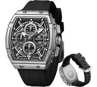 OLEVS Reloj analógico de cuarzo para hombre, correa de silicona, impermeable, regalo de fecha, color plateado, Reloj de vestir negro plateado, Reloj para hombre
