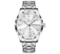 OLEVS Reloj analógico de cuarzo para hombre, de acero inoxidable, con diamantes y esfera grande, números romanos, fecha de día, resistente al agua, relojes de vestir luminosos de lujo para hombre