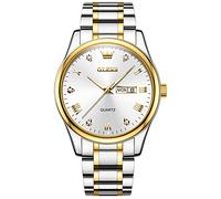 OLEVS Reloj analógico de cuarzo para hombre, de acero inoxidable, con diamantes y esfera grande, números romanos, fecha de día, resistente al agua, relojes de vestir luminosos de lujo para hombre