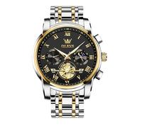 OLEVS Reloj analógico grande para hombre, correa de metal, cuarzo, acero inoxidable, reloj de pulsera con fase lunar, cronógrafo luminoso, resistente al agua, regalo para hombres, 2859 Negro Bicolor