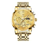 OLEVS Reloj analógico grande para hombre, correa de metal, cuarzo, acero inoxidable, reloj de pulsera con fase lunar, cronógrafo luminoso, resistente al agua, regalo para hombres, 2859 Gold Gold