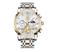 OLEVS Reloj analógico grande para hombre, correa de metal, cuarzo, acero inoxidable, reloj de pulsera con fase lunar, cronógrafo luminoso, resistente al agua, regalo para hombres, 2859 Blanco Bicolor