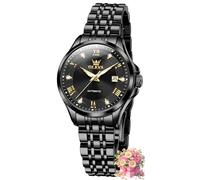 OLEVS Reloj automático para mujer, con diamantes de lujo, con fecha, clásico, de cuerda automática, luminoso, resistente al agua, L6702: banda negra y esfera negra