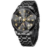 OLEVS Reloj cronógrafo para hombre, multifunción, impermeable, de acero inoxidable, analógico, de cuarzo, fase de sol y mediodía, reloj de pulsera informal con fecha y esfera grande de 43 mm, Reloj