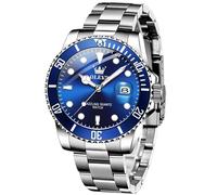 OLEVS Reloj de acero inoxidable para hombre, resistente al agua, luminoso, moderno, grande, correa de metal, analógico, reloj de pulsera para hombre, con indicador de fecha, 5885 esfera azul/pulsera