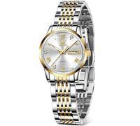 OLEVS Reloj de acero inoxidable para mujer, elegante reloj de pulsera analógico con cara pequeña para mujer, luminoso, resistente al agua, elegante diamante con números arábigos romanos para mujer con