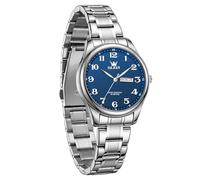 OLEVS Reloj de cuarzo analógico de acero inoxidable para mujer, impermeable, con fecha de día y números arábigos, reloj elegante de lujo, fácil de leer, regalo para ella, reloj para mujer, Reloj azul