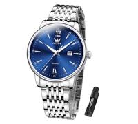 OLEVS Reloj de cuarzo para hombre, correa de acero inoxidable, esfera plateada, números romanos, visualización de fecha, resistente al agua hasta 30 m, reloj de pulsera minimalista, 5009-banda