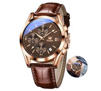 OLEVS Reloj de hombre luminoso de moda, esfera grande, reloj cronógrafo múltiple para hombre, reloj de vestir luminoso, reloj analógico impermeable para hombre con fecha, esfera marrón/negro/blanco