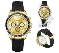 OLEVS Reloj de mujer con correa de goma de silicona, cronógrafo de lujo, cronómetro, esfera multifunción de 38 mm, estilo novio, relojes deportivos para mujer, resistente al agua hasta 30 m