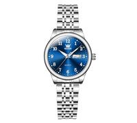 OLEVS Reloj de mujer de acero inoxidable plateado, números romanos clásicos, relojes de día y fecha, reloj de cuarzo analógico de lujo para mujer, 5006-esfera azul/correa plateada, Standard, pulsera