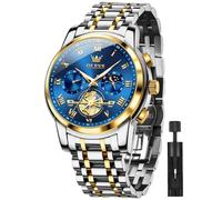 OLEVS Reloj de pulsera para hombre, cronógrafo, acero inoxidable, cuarzo, vestido de negocios, luminoso, impermeable, multifunción, para hombre, Tn-g2859-azul, pulsera