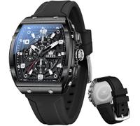 OLEVS Reloj de Pulsera para Hombre, cronógrafo, Impermeable, Luminoso, Correa de Silicona, multifunción, para Hombre, de Cuarzo, Calendario de Negocios, Reloj de Pulsera para Hombre, Black Watch 76