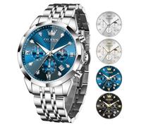 OLEVS Reloj de pulsera para hombre, cronógrafo, multifunción, de acero inoxidable, impermeable, de cuarzo, para negocios, casual, con fase lunar, diamante luminoso, reloj masculino de lujo, regalo