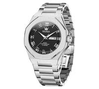 OLEVS Reloj de pulsera para hombre, cuadrado, octogonal, de acero inoxidable, para negocios, esfera con números romanos, luminoso, resistente al agua, G3727-Negro