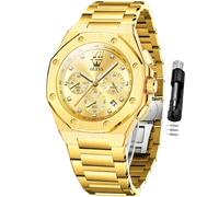 OLEVS Reloj de pulsera para hombre, diseño de diamante, fácil lectura, analógico, de lujo, acero inoxidable, impermeable, luminoso, para hombre, Oro 3626, 3626-gold, Reloj para hombre