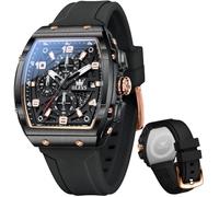OLEVS Reloj de pulsera para hombre, elegante, resistente al agua, luminoso, correa de silicona, multifunción, para negocios, color blanco, Reloj para hombre oro rosa 76, Reloj para hombre