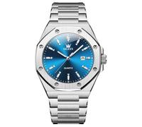 OLEVS Reloj Minimalista para Hombre, cronógrafo, Cuarzo, Malla analógica, Acero Inoxidable, Impermeable, Luminoso, con Fecha automática, Azul Plateado 3613, 3613-silver Blue, Reloj para Hombre