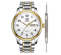 OLEVS Reloj para hombre, acero inoxidable, vestido de negocios, analógico, cuarzo, reloj de pulsera para hombre, esfera grande, impermeable, luminoso, clásico, White-digital, Blanco, Digital