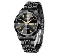 OLEVS Reloj para hombre con aroma espontáneo, vestido de diamante, analógico, cuarzo, acero inoxidable, impermeable, fecha luminosa, reloj para hombre, G9931: correa negra y esfera negra, pulsera