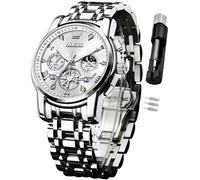 OLEVS Reloj para hombre de acero inoxidable, cronógrafo, esfera grande, fácil de leer, analógico, de cuarzo, resistente al agua, fecha, diamante, números arábigos romanos, esfera de vestir, relojes de