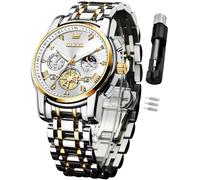 OLEVS Reloj para hombre de acero inoxidable, cronógrafo, esfera grande, fácil de leer, analógico, de cuarzo, resistente al agua, fecha, diamante, números arábigos romanos, esfera de vestir, relojes de