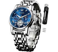 OLEVS Reloj para hombre de acero inoxidable, cronógrafo, esfera grande, fácil de leer, analógico, de cuarzo, resistente al agua, fecha, diamante, números arábigos romanos, esfera de vestir, relojes de