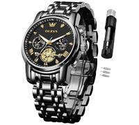 OLEVS Reloj para hombre de acero inoxidable, cronógrafo, esfera grande, fácil de leer, analógico, de cuarzo, resistente al agua, fecha, diamante, números arábigos romanos, esfera de vestir, relojes de