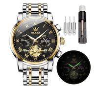 OLEVS Reloj para hombre, de acero inoxidable, resistente al agua, luminoso, analógico, cronógrafo, multiesfera, cronógrafo, clásico de lujo, esfera grande, 2859- Blackface, Moderno