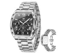 OLEVS Relojes analógicos de cuarzo para hombre, de lujo, resistente al agua, cronógrafo, acero inoxidable, cara grande, fecha, fase lunar, números romanos, reloj de vestir para hombre, 5639 plateado y