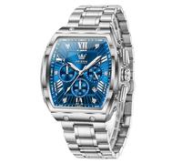 OLEVS Relojes analógicos de cuarzo para hombre, de lujo, resistente al agua, cronógrafo, acero inoxidable, cara grande, fecha, fase lunar, números romanos, reloj de vestir para hombre, 5639 plateado y