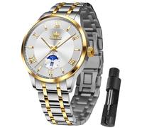 OLEVS Relojes analógicos de cuarzo para hombre, esfera de números romanos, resistente al agua, luminoso, vestido de negocios, clásico, casual, fecha, reloj de pulsera para hombre, Oro 3638 y blanco