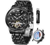 OLEVS Relojes automáticos para Hombre, de Lujo, con Esqueleto, multifunción, mecánico, con Fecha, Impermeable, Luminoso, para Hombre, Todos los Relojes Negros automáticos, Reloj para Hombre