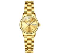 OLEVS Relojes automáticos para mujer, elegante reloj mecánico de acero inoxidable de dos tonos, números arábigos fáciles de leer, fecha de día, luminoso, relojes de pulsera de lujo para mujer, Oro