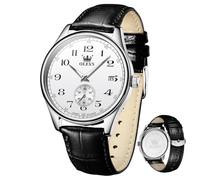 OLEVS Relojes clásicos casuales para hombre, correa de cuero marrón/negro, fácil de leer, impermeables, azul/blanco/negro, analógico, cuarzo con fecha, minimalista, relojes de pulsera para hombre