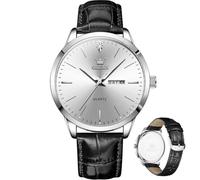 OLEVS Relojes clásicos casuales para hombre, correa de cuero marrón/negro, fácil de leer, impermeables, azul/blanco/negro, analógico, cuarzo con fecha, minimalista, relojes de pulsera para hombre