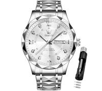 OLEVS Relojes de lujo para hombre, de lujo, estilo casual, esfera grande, acero inoxidable, impermeable, para negocios, analógico, luminoso, fecha, relojes para hombre, All Silver Watch 09, Reloj para