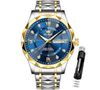 OLEVS Relojes de Lujo para Hombre, de Lujo, Estilo Casual, Esfera Grande, Acero Inoxidable, Impermeable, para Negocios, analógico, Luminoso, Fecha, Relojes para Hombre, Reloj Azul para Hombre 09,