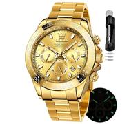 OLEVS Relojes de oro para hombre, automático, de lujo, impermeable, calendario, acero inoxidable, luminoso, para hombre, dorado (All Gold), Lujo