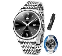 OLEVS Relojes de pulsera de metal para hombre con fecha, relojes casuales de esfera grande para hombre, relojes de cuarzo analógicos luminosos clásicos, regalos de acero inoxidable para mujer para