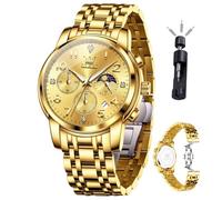 OLEVS Relojes de pulsera para hombre, analógicos de lujo, impermeables, de acero inoxidable, con cronógrafo, de cara grande, clásico, números romanos, con fecha de cuarzo, para hombre, G3628-todo