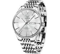 OLEVS Relojes para hombre clásico de negocios, analógico, cuarzo, acero inoxidable, impermeable, luminoso, calendario, fecha, diamante, plateado, dorado, azul, reloj para hombre, G9908: correa