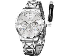 OLEVS Relojes para hombre, cronógrafo, vestido de lujo, acero inoxidable, impermeable, luminoso, fecha, dos tonos, negocios, casual, reloj de pulsera para hombre, 2709-todo plateado, 2709-all silver