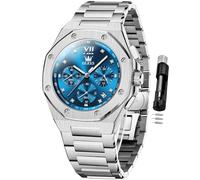 OLEVS Relojes para hombre, de lujo, esfera grande, analógico, de cuarzo, acero inoxidable, impermeable, para negocios, para hombre, Azul plateado 3626, 3626-silver blue, Reloj para hombre