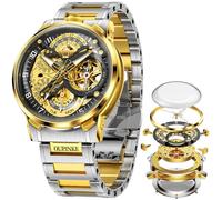 OLEVS Relojes para hombre, esqueleto mecánico automático, cuerda automática, reloj de lujo para hombre, acero inoxidable, impermeable, luminoso, regalo para hombre, 3278-oro, 3278-gold, Reloj para