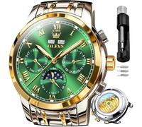 OLEVS Relojes para hombre, mecánico, automático, automático, reloj de pulsera, multifunción, calendario, impermeable, luminoso, 6692: dos tonos y verde, Lujo